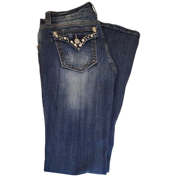 Miss Me Women’s Size 29 Bootcut Jeans Embellished Pockets Blue Denim Rhinestone - Picture 2 of 10